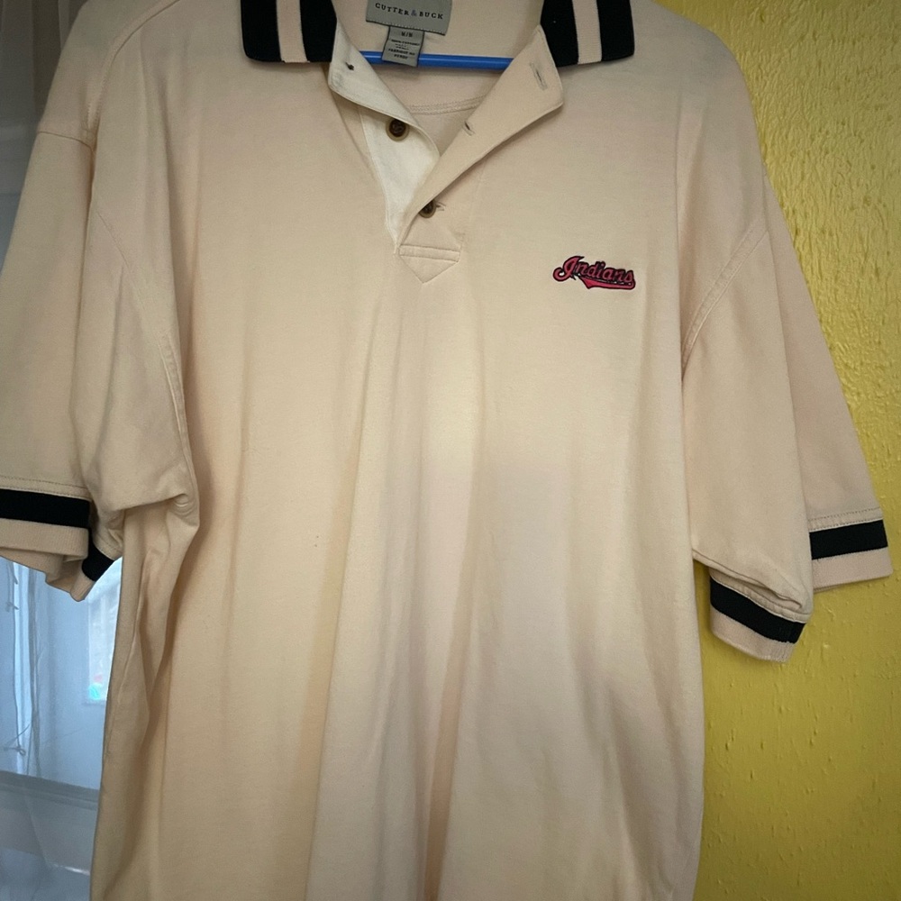 Vintage Style Cream Cleveland Indians Baseball Polo Shirt with Black Trim